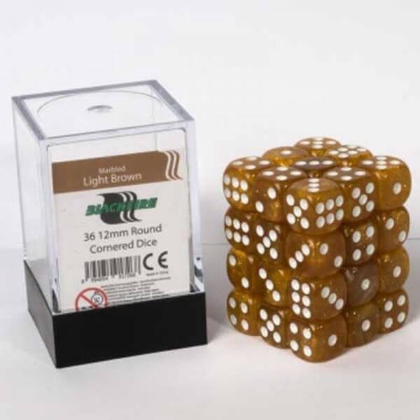 Blackfire Dice Cube Set 12 mm Marbled Light Brown D6 - 36 pcs