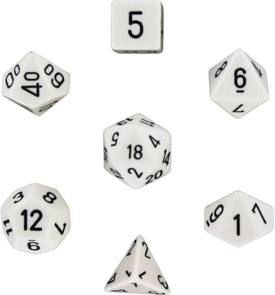 Chessex Opaque Polyhedral 7-Die Set - White with Black