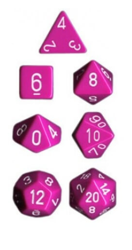 Chessex Opaque Polyhedral 7-Die Set - light Purple with White