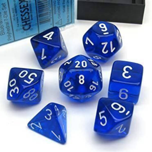 Chessex Gemini Translucent Blue/White Polyhedral 7-Die Set CHX23076