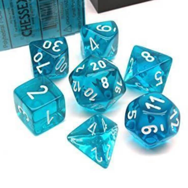 Chessex Gemini Translucent Teal/White Polyhedral 7-Die Set