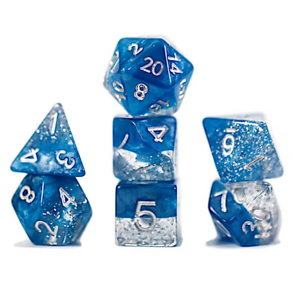 Gate Keeper Games Halfsies Dice Set - Glitter Blue 7-Dice Set