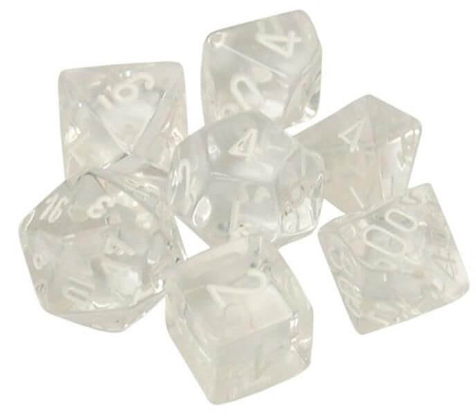 Chessex Translucent Clear/White Polyhedral 7-Die Set