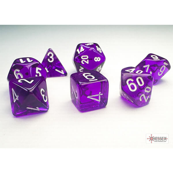Chessex Translucent Purple/White Mini Polyhedral 7-Die Set (20377)