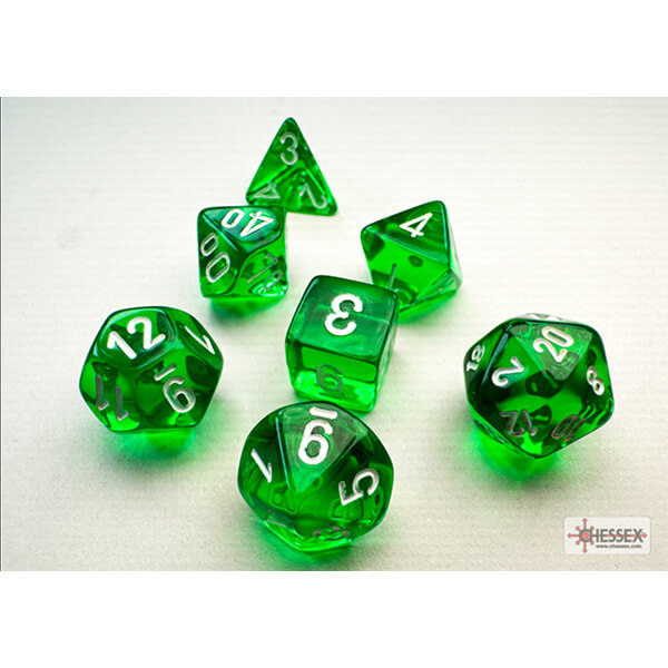 Chessex Translucent Green/White Mini Polyhedral 7-Die Set