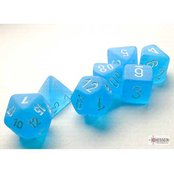 Chessex Frosted Caribbean Blue/White Mini Polyhedral 7-Die Set