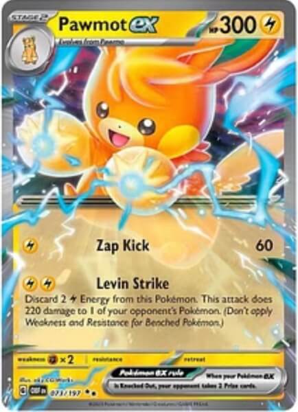 Pokémon card Pawmot ex from Paldea Adventure Chest