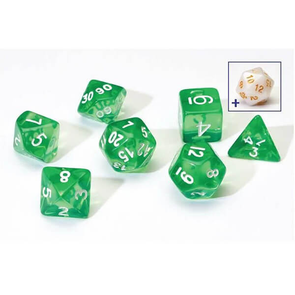Sirius Dice Translucent - Green - 7 pcs + 1 bonus