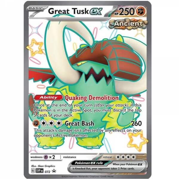 Pokémon card Shiny Great Tusk ex from Paldean Fates Tin