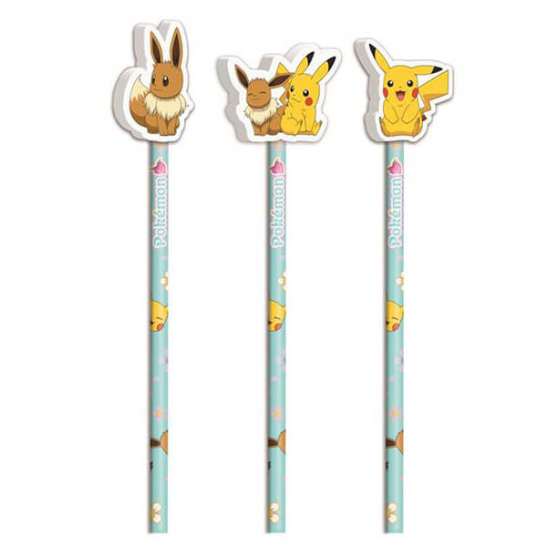 Pokémon pencil with eraser - Pikachu and Eevee - 3 pcs