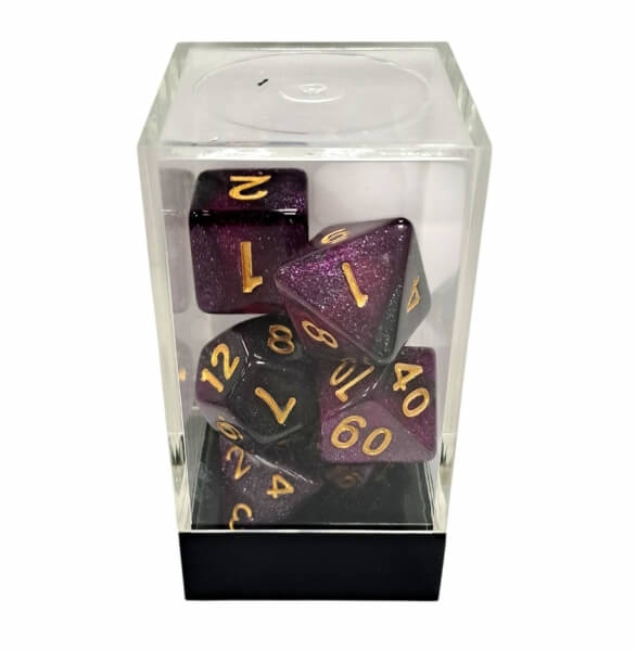 Set of Starry Purple-Black/Gold Polyhedral Dice - 7 pieces KAD15456