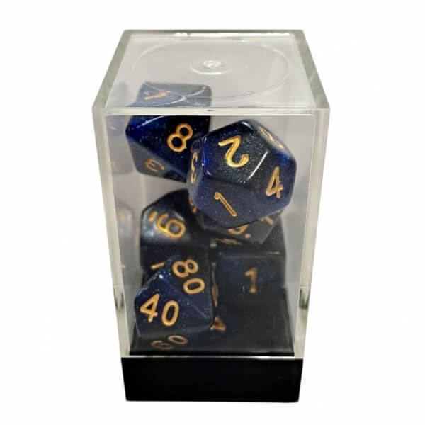 Set of Starry Blue-Black/Gold Polyhedral Dice - 7 pieces KAD15463 - 2nd quality