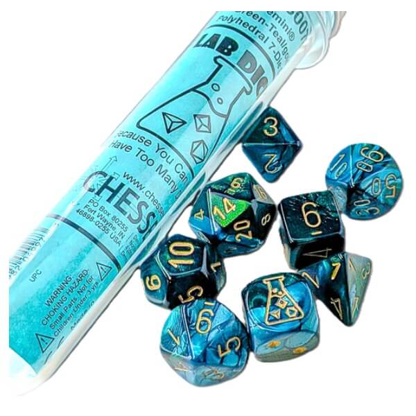 Die Set Lab Gemini Green-Teal/Gold Polyhedral (CHX 30078) - 7 pieces